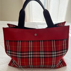 Burberry Stylish Red Plaid Women's Tote Bag polyester